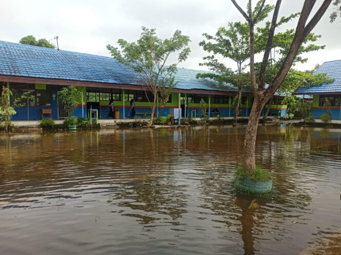 
 Banjir Rob Rendam SMPN 14 Banjarmasin, Guru Khawatir Timbulkan Penyakit Kulit dan Binatang Buas