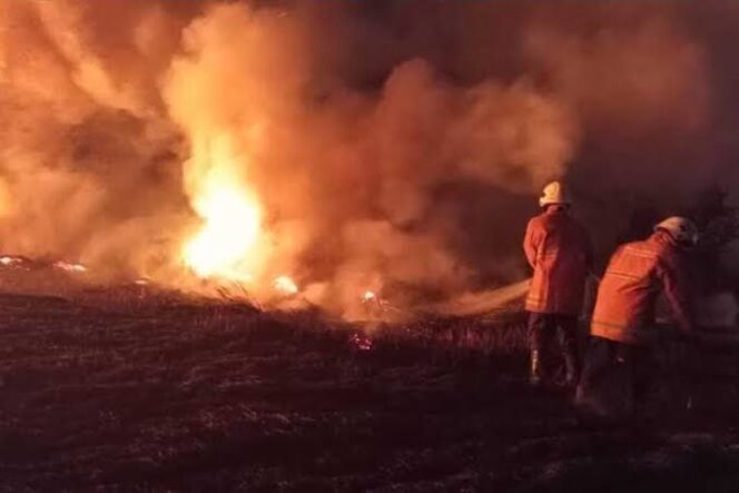 
 Proses pemadaman kebakaran lahan dan huta (Istimewa).