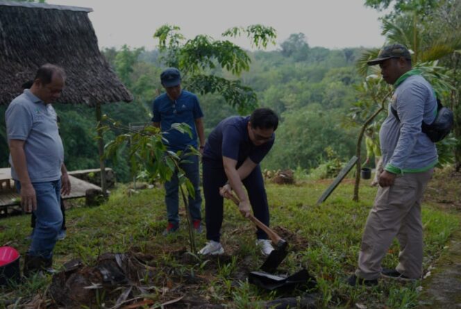 
 Bupati Aulia memimpin aksi penghijauan di Taman Wisata Pagat Batu Benawa, Minggu (19/11/2023).